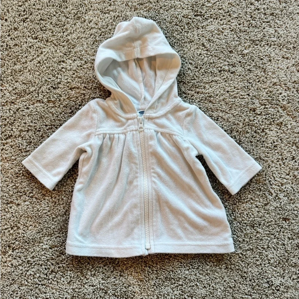 Old Navy Baby Girl swim coverup White Hooded Zip-Up Jacket Size 0-3 Months - Picture 2 of 6